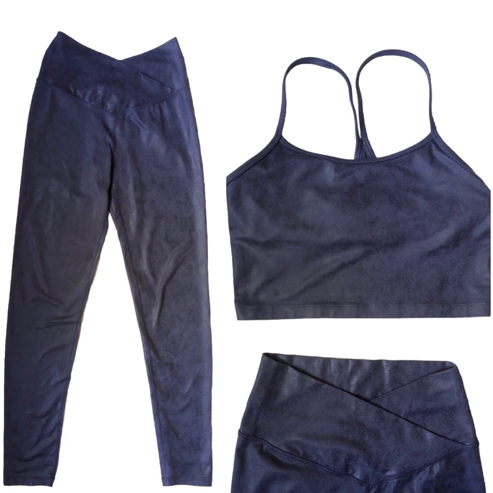 Aerie Offline S The Hugger Set Cross over leggings Crackle Leather Top & Bottom